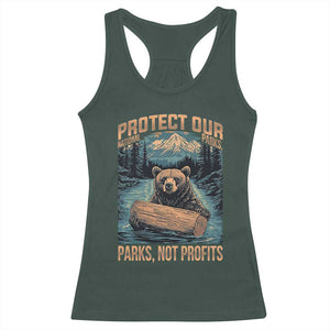 Protect Our National Parks Racerback Tank Top Parks Not Profits Bear Retro Graphic TS02 Dark Forest Green Print Your Wear