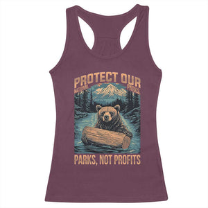 Protect Our National Parks Racerback Tank Top Parks Not Profits Bear Retro Graphic TS02 Maroon Print Your Wear