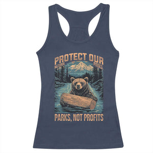 Protect Our National Parks Racerback Tank Top Parks Not Profits Bear Retro Graphic TS02 Navy Print Your Wear