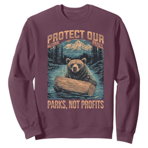 Protect Our National Parks Sweatshirt Parks Not Profits Bear Retro Graphic TS02 Maroon Print Your Wear