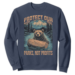 Protect Our National Parks Sweatshirt Parks Not Profits Bear Retro Graphic TS02 Navy Print Your Wear