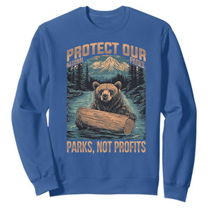 Protect Our National Parks Sweatshirt Parks Not Profits Bear Retro Graphic TS02 Royal Blue Print Your Wear