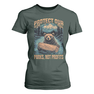 Protect Our National Parks T Shirt For Women Parks Not Profits Bear Retro Graphic TS02 Dark Forest Green Print Your Wear