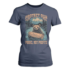 Protect Our National Parks T Shirt For Women Parks Not Profits Bear Retro Graphic TS02 Navy Print Your Wear