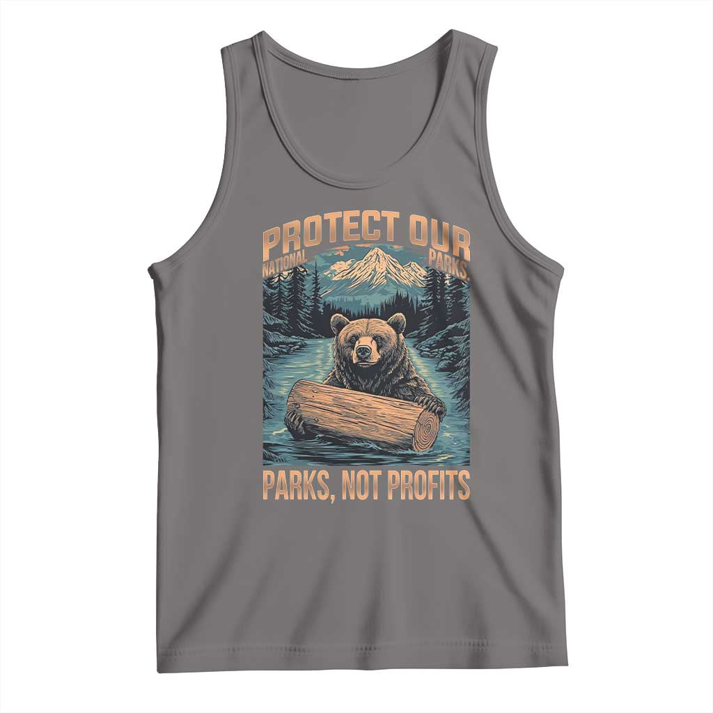 Protect Our National Parks Tank Top Parks Not Profits Bear Retro Graphic TS02 Deep Heather Print Your Wear