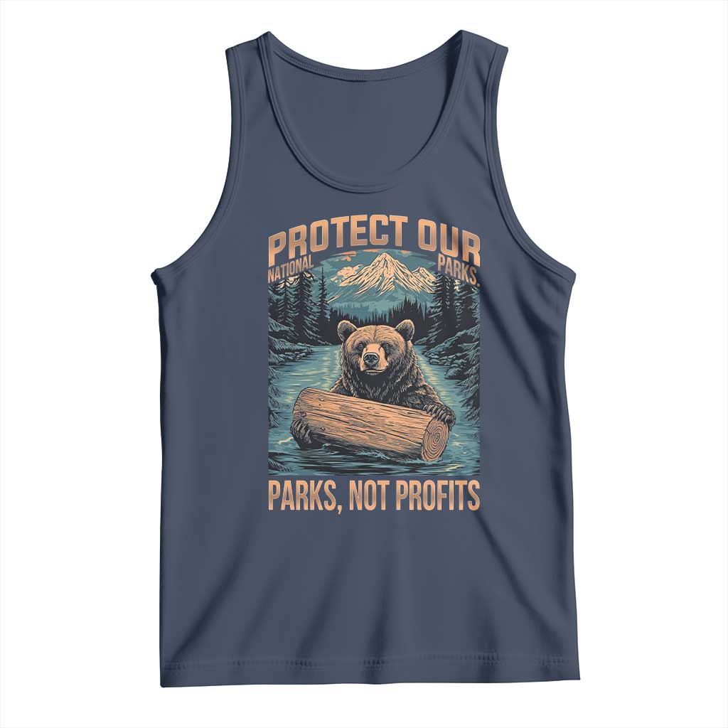 Protect Our National Parks Tank Top Parks Not Profits Bear Retro Graphic TS02 Navy Print Your Wear