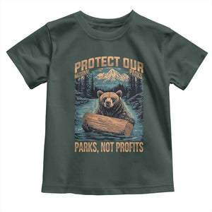 Protect Our National Parks Toddler T Shirt Parks Not Profits Bear Retro Graphic TS02 Dark Forest Green Print Your Wear