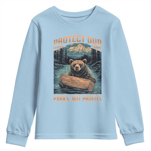 Protect Our National Parks Youth Sweatshirt Parks Not Profits Bear Retro Graphic TS02 Light Blue Print Your Wear