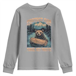 Protect Our National Parks Youth Sweatshirt Parks Not Profits Bear Retro Graphic TS02 Sport Gray Print Your Wear