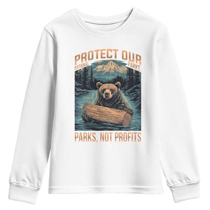 Protect Our National Parks Youth Sweatshirt Parks Not Profits Bear Retro Graphic TS02 White Print Your Wear