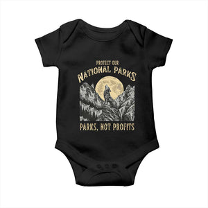 Protect Our National Parks Baby Onesie Parks Not Profits Wolf Retro Graphic TS02 Black Print Your Wear