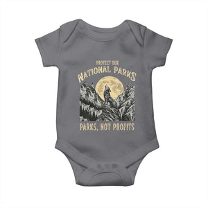 Protect Our National Parks Baby Onesie Parks Not Profits Wolf Retro Graphic TS02 Charcoal Print Your Wear