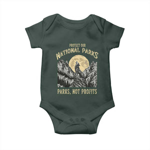 Protect Our National Parks Baby Onesie Parks Not Profits Wolf Retro Graphic TS02 Dark Forest Green Print Your Wear