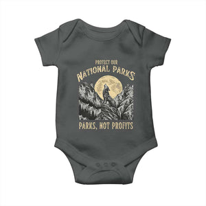 Protect Our National Parks Baby Onesie Parks Not Profits Wolf Retro Graphic TS02 Dark Heather Print Your Wear