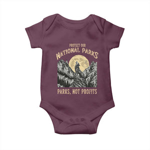 Protect Our National Parks Baby Onesie Parks Not Profits Wolf Retro Graphic TS02 Maroon Print Your Wear