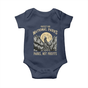 Protect Our National Parks Baby Onesie Parks Not Profits Wolf Retro Graphic TS02 Navy Print Your Wear