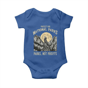 Protect Our National Parks Baby Onesie Parks Not Profits Wolf Retro Graphic TS02 Royal Blue Print Your Wear