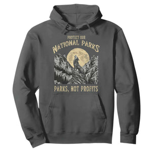 Protect Our National Parks Hoodie Parks Not Profits Wolf Retro Graphic TS02 Dark Heather Print Your Wear