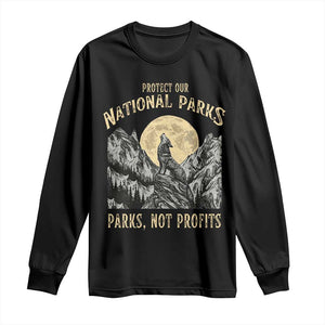 Protect Our National Parks Long Sleeve Shirt Parks Not Profits Wolf Retro Graphic TS02 Black Print Your Wear