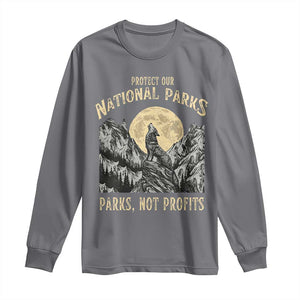 Protect Our National Parks Long Sleeve Shirt Parks Not Profits Wolf Retro Graphic TS02 Charcoal Print Your Wear