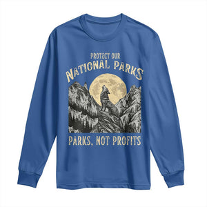 Protect Our National Parks Long Sleeve Shirt Parks Not Profits Wolf Retro Graphic TS02 Royal Blue Print Your Wear