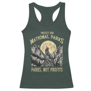 Protect Our National Parks Racerback Tank Top Parks Not Profits Wolf Retro Graphic TS02 Dark Forest Green Print Your Wear