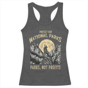 Protect Our National Parks Racerback Tank Top Parks Not Profits Wolf Retro Graphic TS02 Dark Heather Print Your Wear