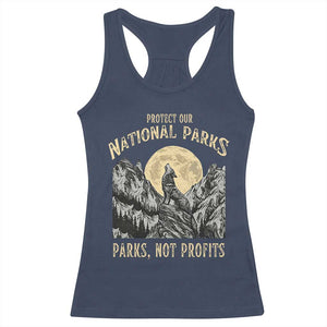 Protect Our National Parks Racerback Tank Top Parks Not Profits Wolf Retro Graphic TS02 Navy Print Your Wear