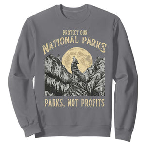 Protect Our National Parks Sweatshirt Parks Not Profits Wolf Retro Graphic TS02 Charcoal Print Your Wear