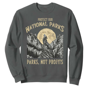 Protect Our National Parks Sweatshirt Parks Not Profits Wolf Retro Graphic TS02 Dark Heather Print Your Wear