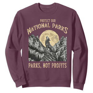 Protect Our National Parks Sweatshirt Parks Not Profits Wolf Retro Graphic TS02 Maroon Print Your Wear