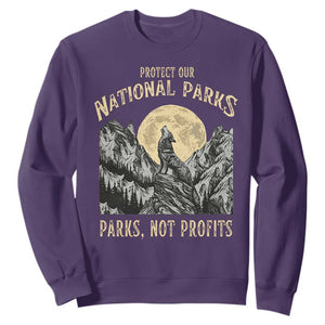 Protect Our National Parks Sweatshirt Parks Not Profits Wolf Retro Graphic TS02 Purple Print Your Wear