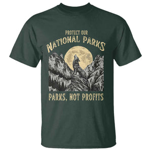 Protect Our National Parks T Shirt Parks Not Profits Wolf Retro Graphic TS02 Dark Forest Green Print Your Wear