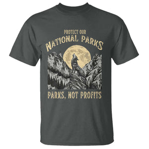 Protect Our National Parks T Shirt Parks Not Profits Wolf Retro Graphic TS02 Dark Heather Print Your Wear