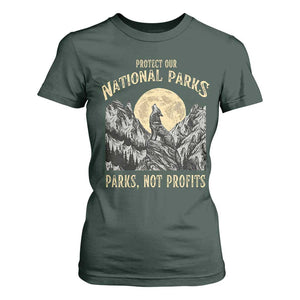 Protect Our National Parks T Shirt For Women Parks Not Profits Wolf Retro Graphic TS02 Dark Forest Green Print Your Wear