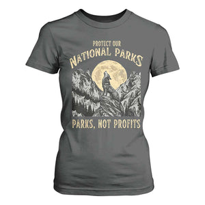 Protect Our National Parks T Shirt For Women Parks Not Profits Wolf Retro Graphic TS02 Dark Heather Print Your Wear