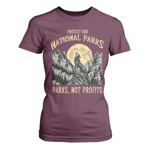 Protect Our National Parks T Shirt For Women Parks Not Profits Wolf Retro Graphic TS02 Maroon Print Your Wear