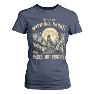 Protect Our National Parks T Shirt For Women Parks Not Profits Wolf Retro Graphic TS02 Navy Print Your Wear