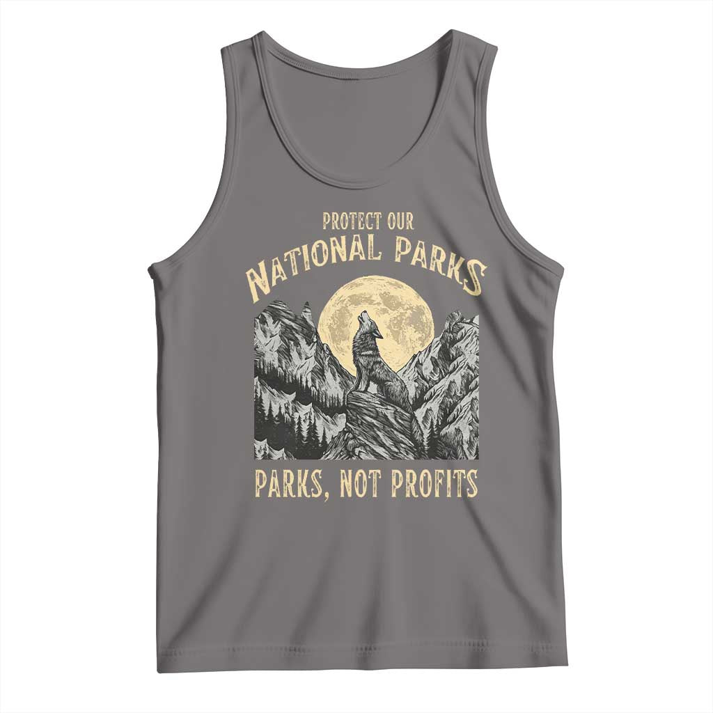 Protect Our National Parks Tank Top Parks Not Profits Wolf Retro Graphic TS02 Deep Heather Print Your Wear