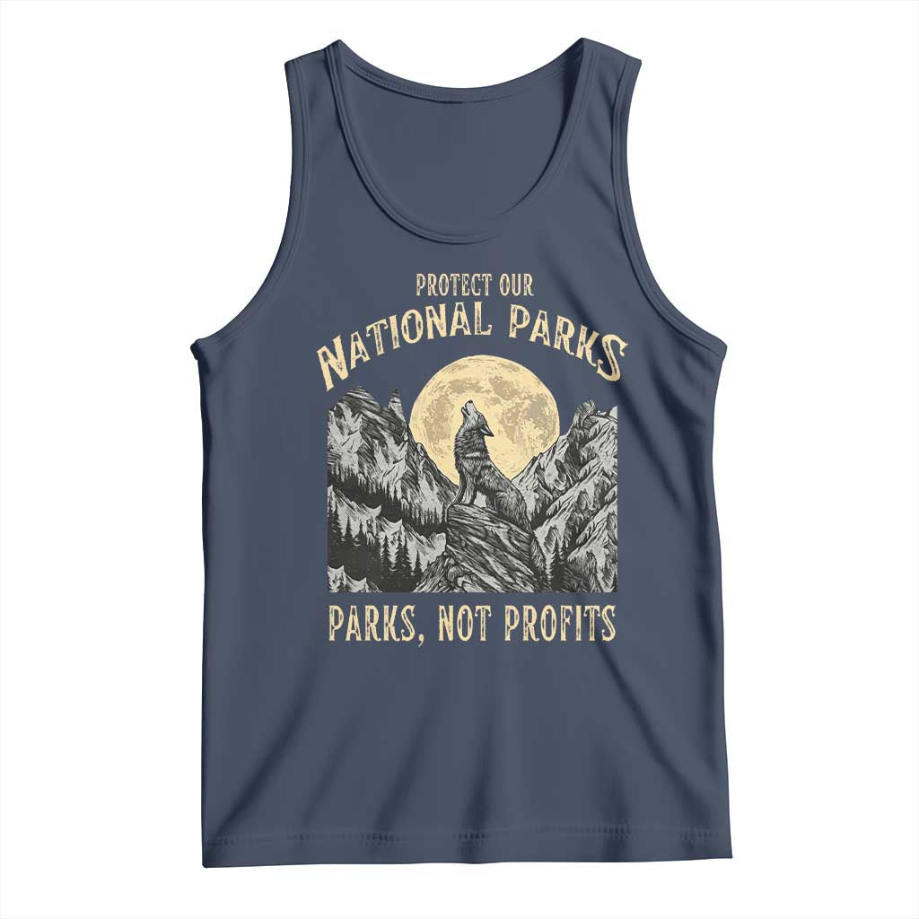 Protect Our National Parks Tank Top Parks Not Profits Wolf Retro Graphic TS02 Navy Print Your Wear