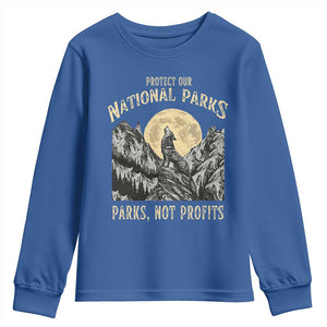 Protect Our National Parks Youth Sweatshirt Parks Not Profits Wolf Retro Graphic TS02 Royal Blue Print Your Wear