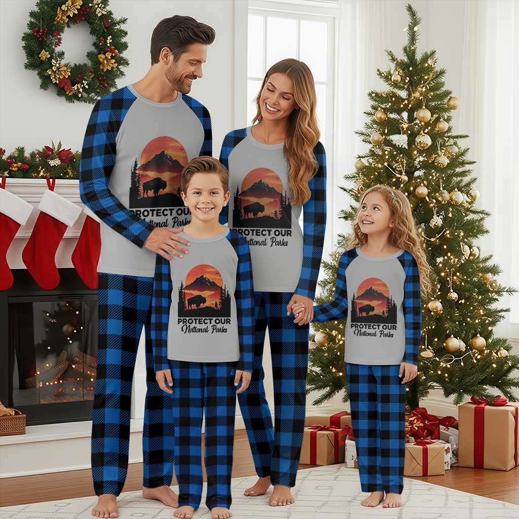 Protect Our National Parks Plaid Pajama Set Bison Buffalo Vintage Graphic TS02 Blue Plaid Print Your Wear