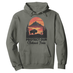 Protect Our National Parks Hoodie Bison Buffalo Vintage Graphic TS02 Military Green Print Your Wear