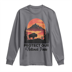 Protect Our National Parks Long Sleeve Shirt Bison Buffalo Vintage Graphic TS02 Charcoal Print Your Wear