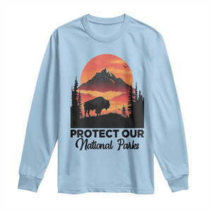 Protect Our National Parks Long Sleeve Shirt Bison Buffalo Vintage Graphic TS02 Light Blue Print Your Wear