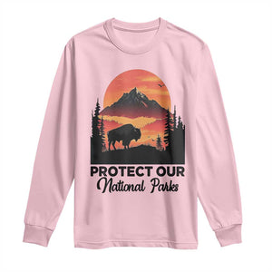 Protect Our National Parks Long Sleeve Shirt Bison Buffalo Vintage Graphic TS02 Light Pink Print Your Wear