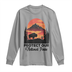 Protect Our National Parks Long Sleeve Shirt Bison Buffalo Vintage Graphic TS02 Sport Gray Print Your Wear