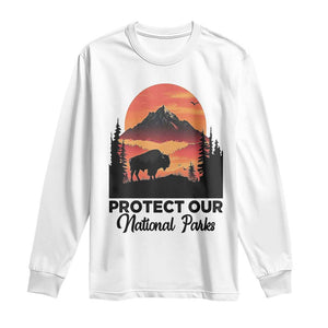 Protect Our National Parks Long Sleeve Shirt Bison Buffalo Vintage Graphic TS02 White Print Your Wear