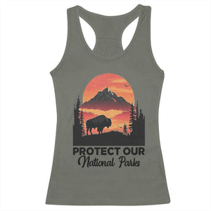 Protect Our National Parks Racerback Tank Top Bison Buffalo Vintage Graphic TS02 Military Green Print Your Wear