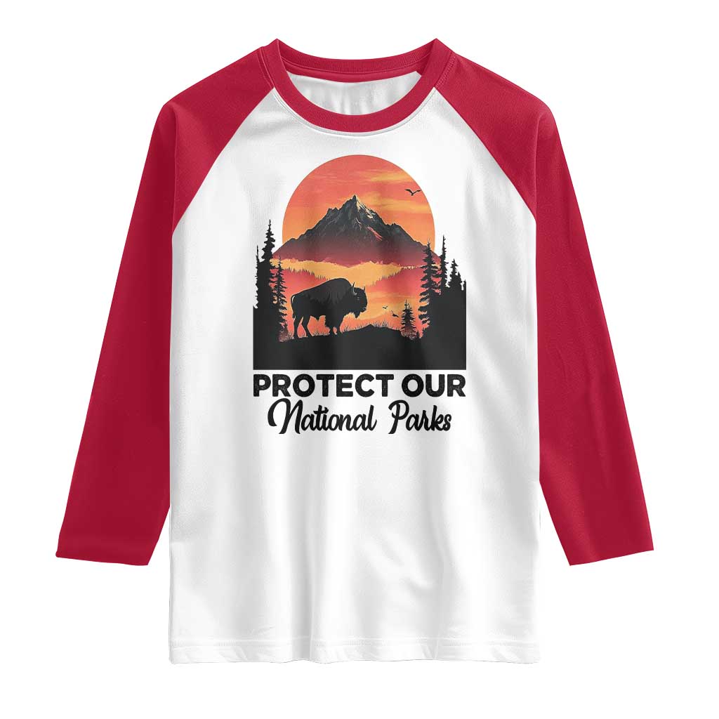 Protect Our National Parks Raglan Shirt Bison Buffalo Vintage Graphic TS02 White Red Print Your Wear